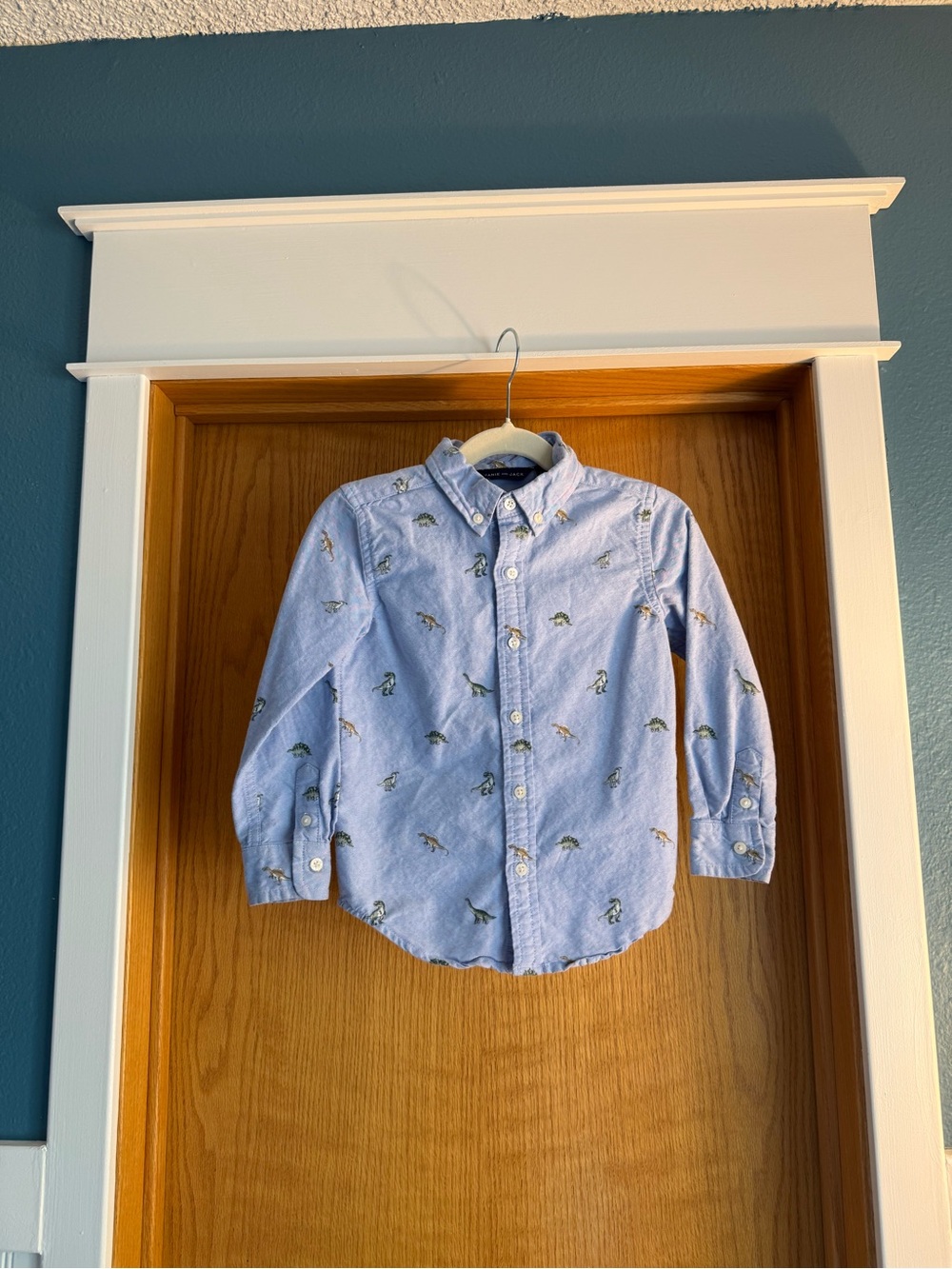 100% Cotton Janie and Jack Light Blue Button-Down Shirt with Dinosaur Motif